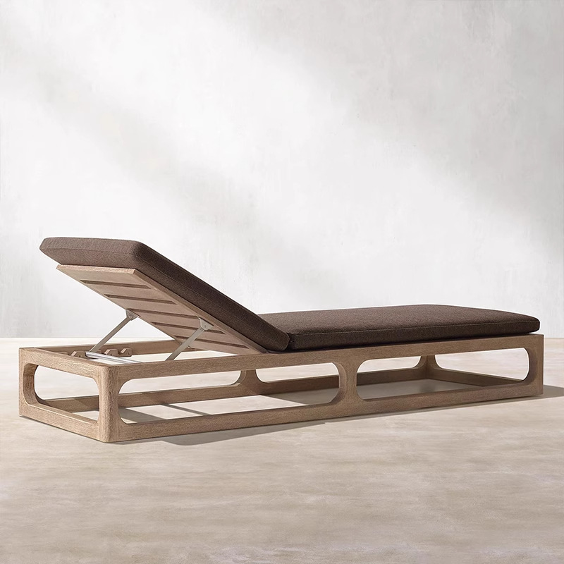 Cama de teca al aire libre patio terraza terraza silla de madera maciza silla de playa de madera impermeable al aire libre