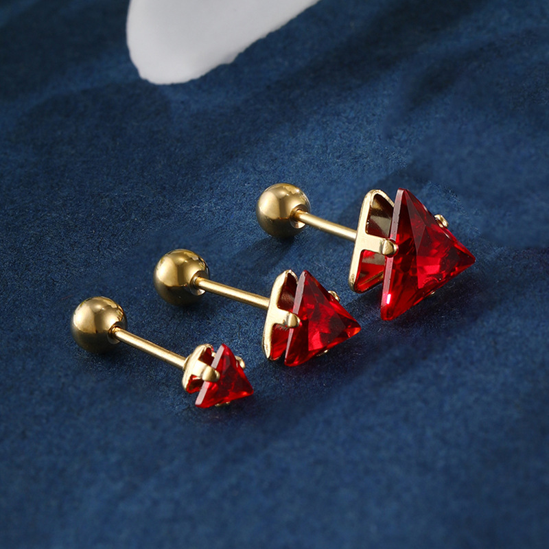 Moda japonesa y coreana personalizada pendientes de Gema artificial de colores Xuking joyería de acero inoxidable tornillo giro triángulo Stud pendientes