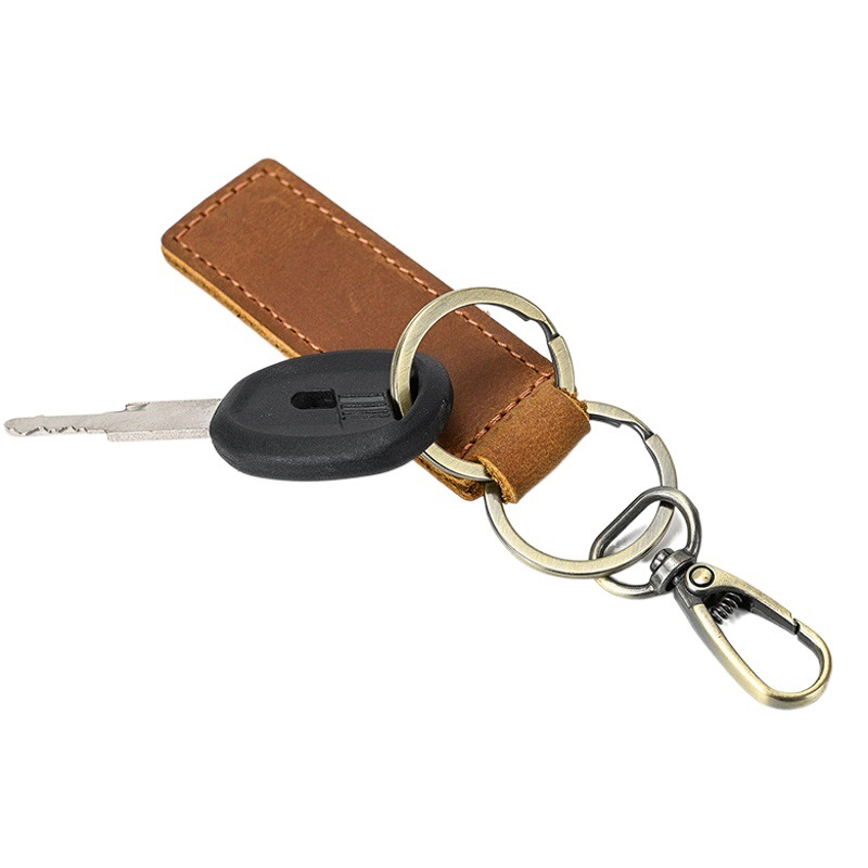 Original Personalized Retro Crazy Horse Leather Keychain, Cross-Border Hot-Selling First-Layer Leather Gift Key Ring, Large Quantity in Stock