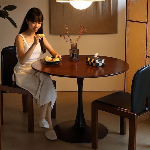 Nordic retro tulip walnut negotiation round round table home small apartment casual coffee balcony table