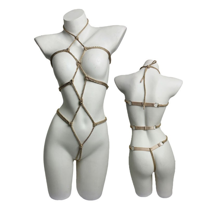 Women’s Sheer Mesh Bodysuit Lingerie Set with Rope Detail, One Size — detail image 1