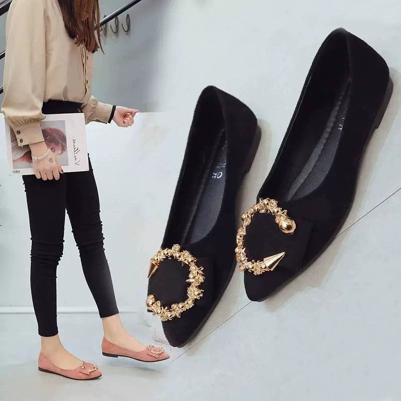Women's Shoes Women's Summer Shallow Mouth Versatile Beanie Shoes Flat Low Heels Black Shoes Soft Surface Slip-on Work Shoes