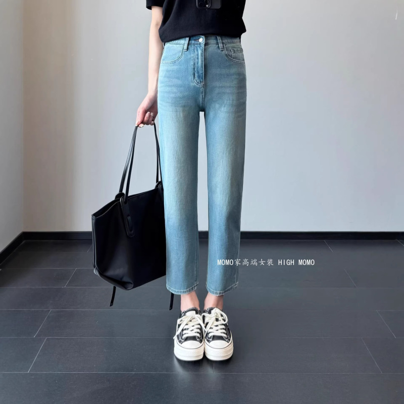 Straight-Leg Jeans That Make Your Legs Look Straight and Slim, Comfortable to Wear, with Built-In Elastic Waist, Thin Style, Cropped Straight-Leg Jeans for Women, New for Summer 26