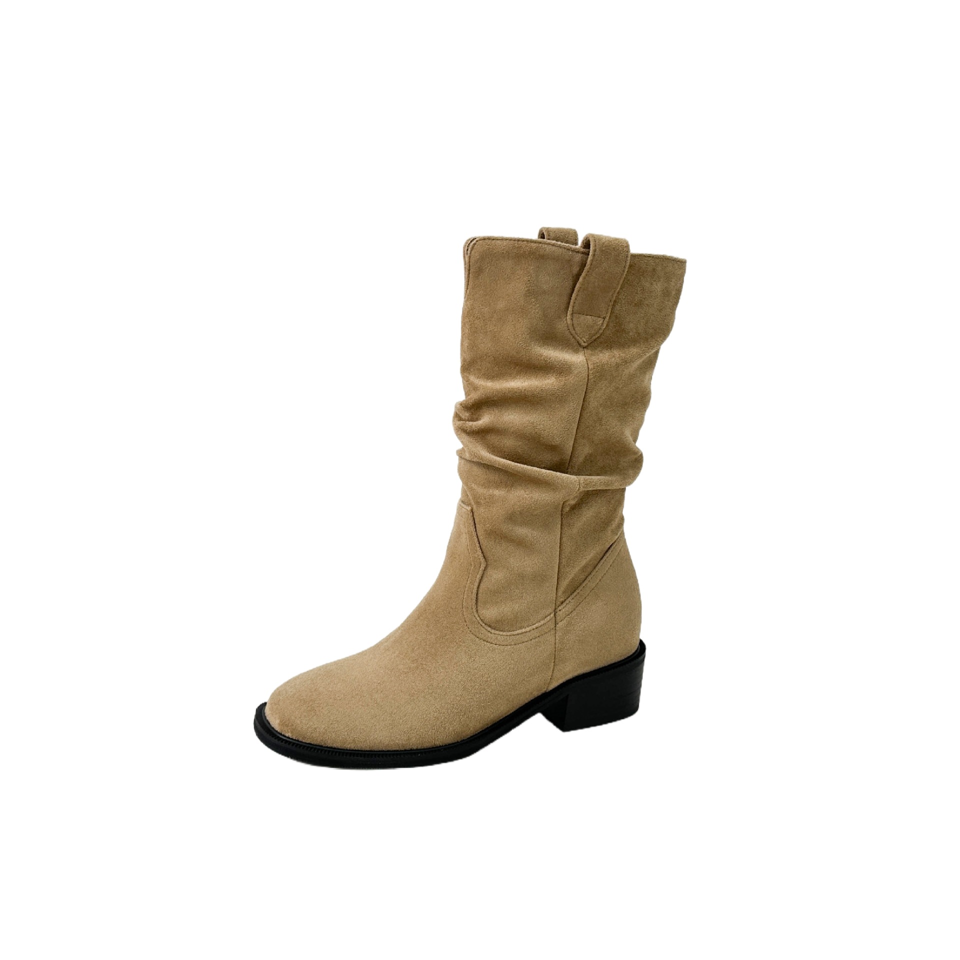 Botas de Caballero Cortas para Mujer de 8 cm, Piel de Oveja, Con Aumento, Tacón Ancho