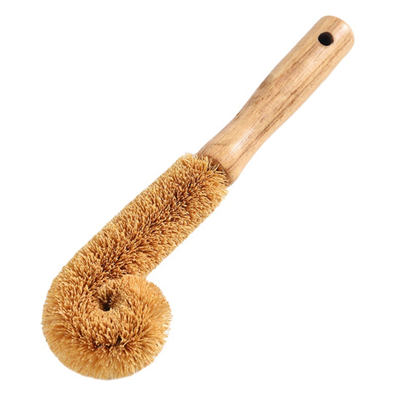 Coco marrón haya taza de agua cepillo de limpieza del hogar cepillo de la taza no fácil de pegar aceite colgando mango de madera cepillo de limpieza al por mayor