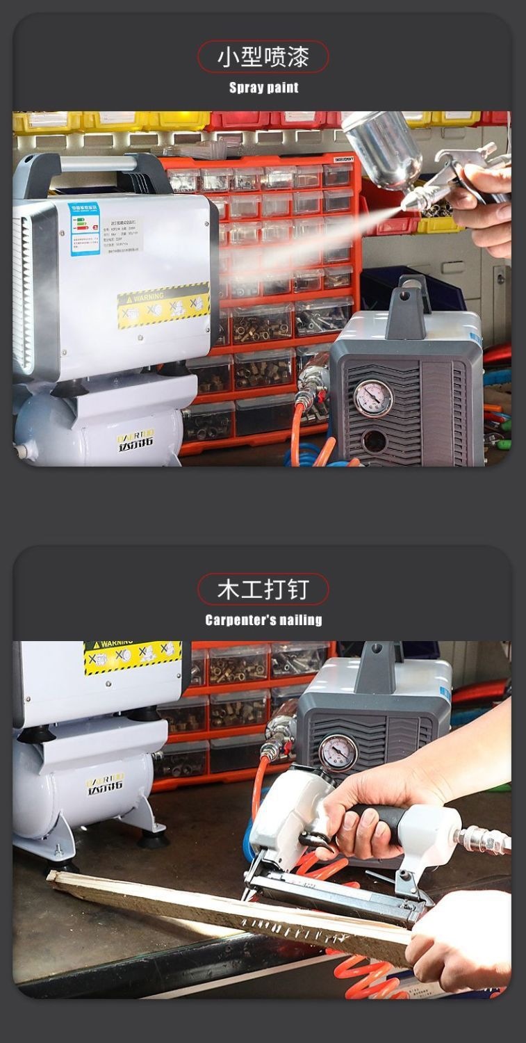 Dartuo portable air compressor, oil-free, low-noise, 220V, for woodworking and home use, small air compressor