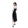 Sling long skirt with slit formal dress， waistband slim fit， buttocks wrapped small black skirt