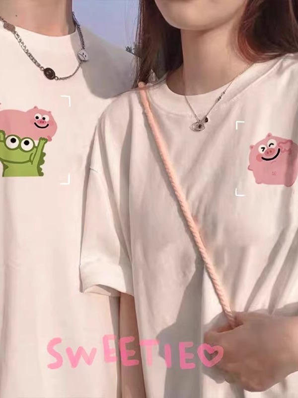 Cotton white cartoon base short sleeve T-shirt