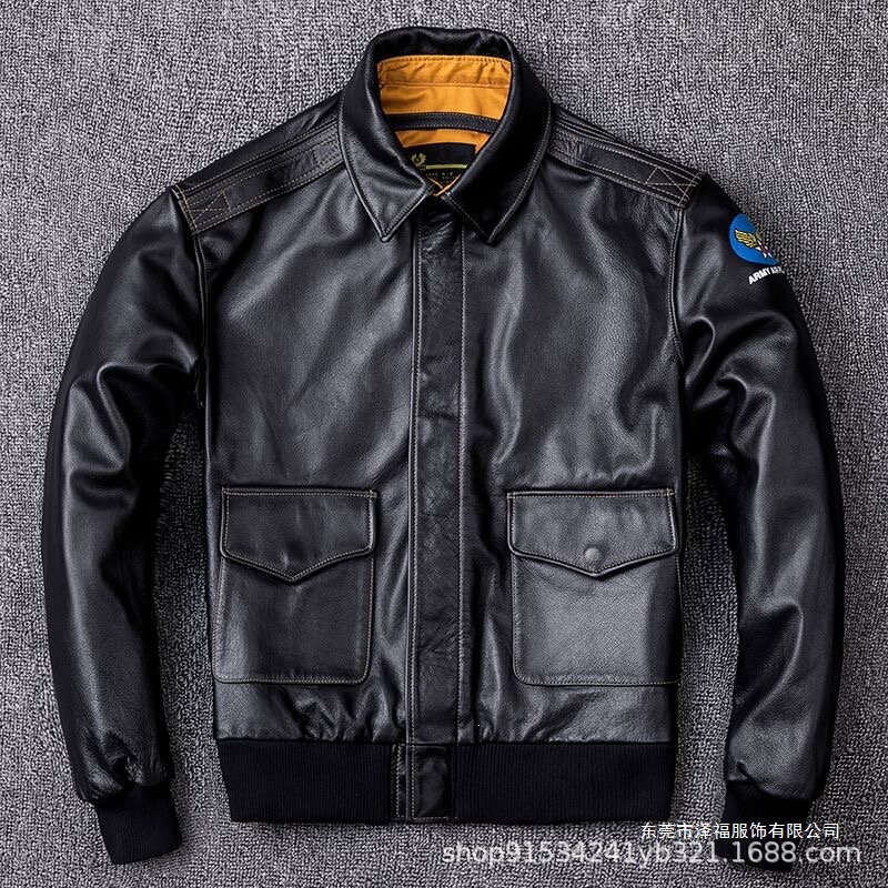 First-Layer Cowhide Genuine Leather Jacket for Men, A2 Pilot Air Force Leather Jacket, Large Size Coat