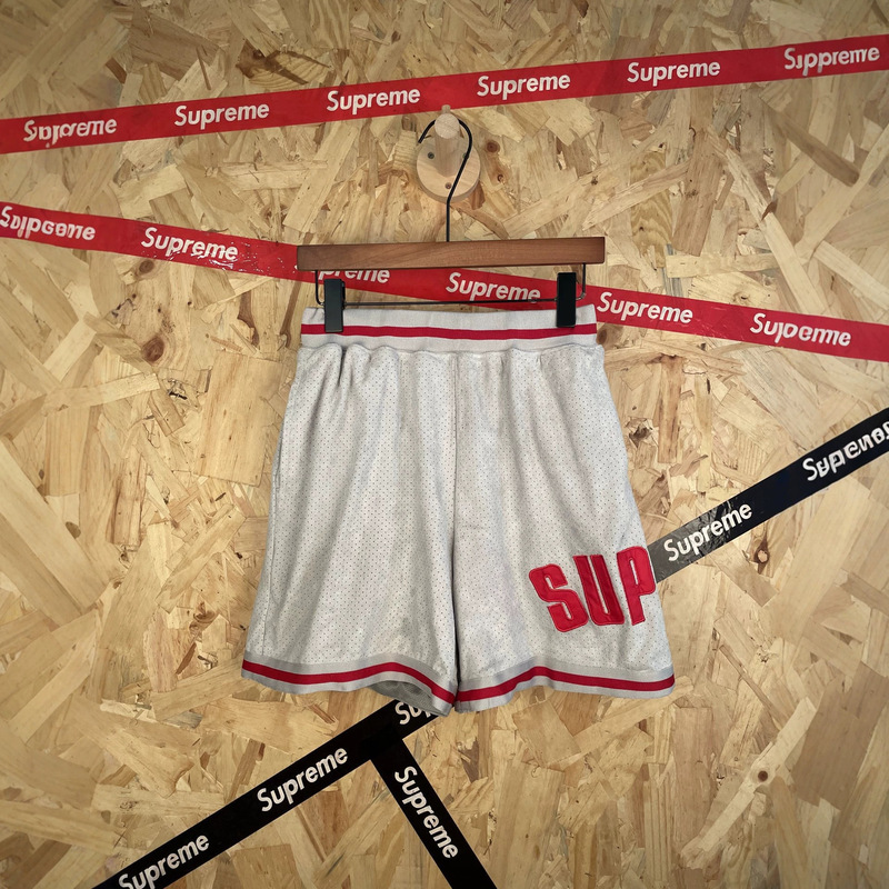 Correct Version 2026 Summer New Style Supreme Collaboration Suede Mesh Baseball Loose Shorts Ice Silk Quick-Dry