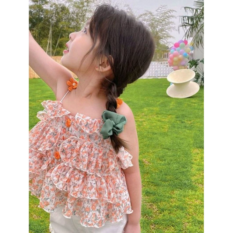 Детский летний топ-камзол из шифона для девочек в корейском стиле, без рукавов, модная новинка лета 2025 года