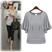 欧洲站2020夏季新款跨境外贸速卖通亚马逊大码女装蝙蝠袖t恤上衣