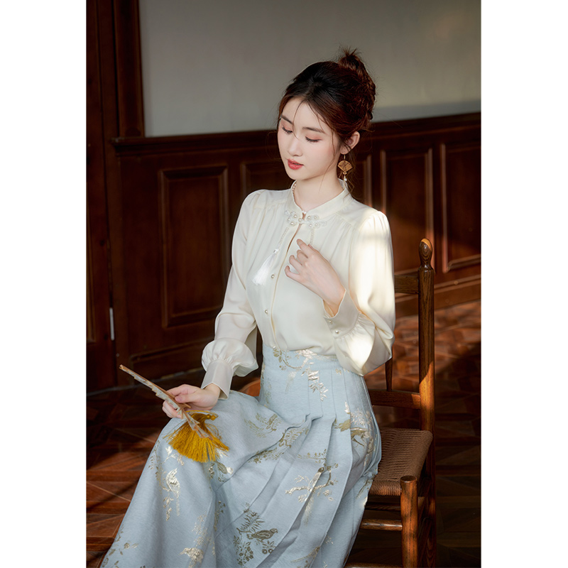 韩语琳套装2023新款女装秋季时尚上衣马面裙半身裙中式两件套