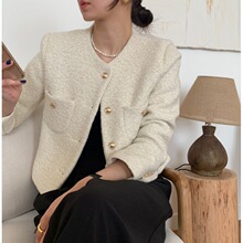 现货 韩版2023秋冬新款气质小香风短款修身毛呢短外套小个子