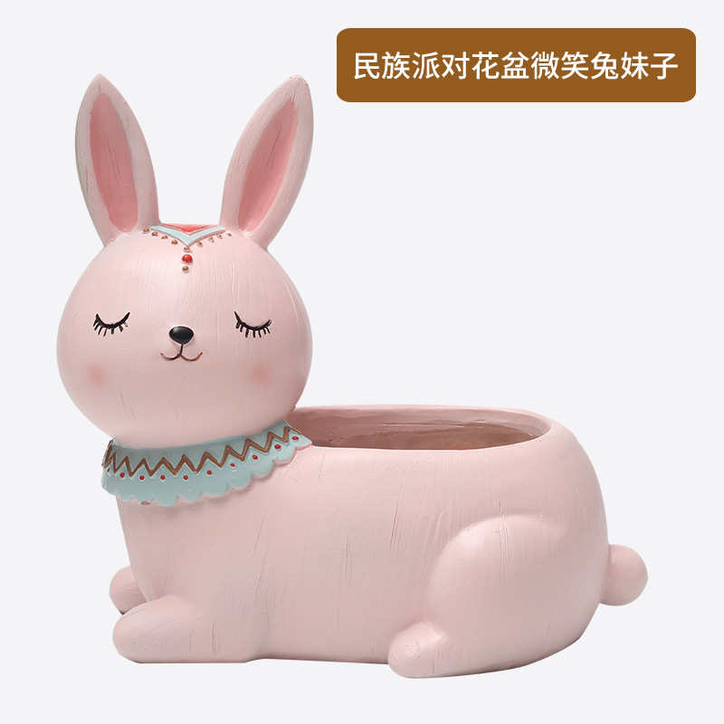 에스닉 파티 화분 웃는 토끼 자매