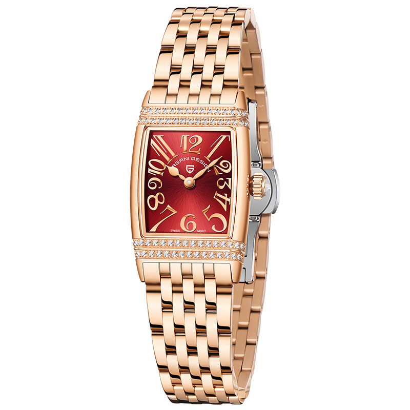 PAGANI bojiani PD1737 mujeres de moda creativa berma placa rhinestone reloj cuadrado Acero inoxidable impermeable reloj