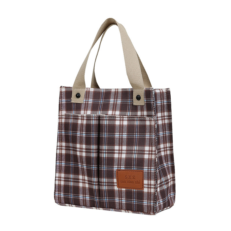 LOGO personalizado nuevo tipo de bolsa de nylon resistente al desgaste de gran capacidad de commuerzo de viaje bolsa de almuerzo de moda bolso práctico a cuadros