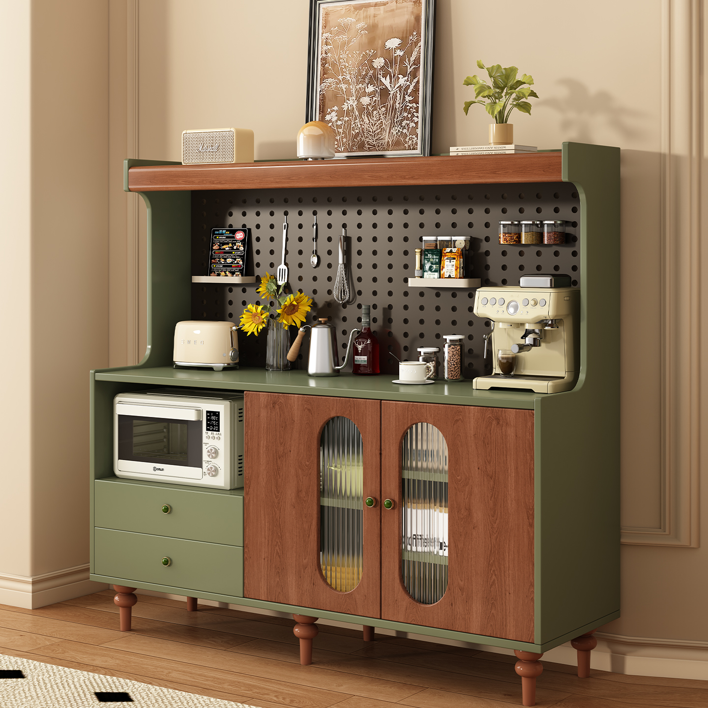 Sideboard Against the Wall Integrated Storage Living Room Wooden Cabinet Home Coffee Tea Storage Cabinet Wooden Cabinet