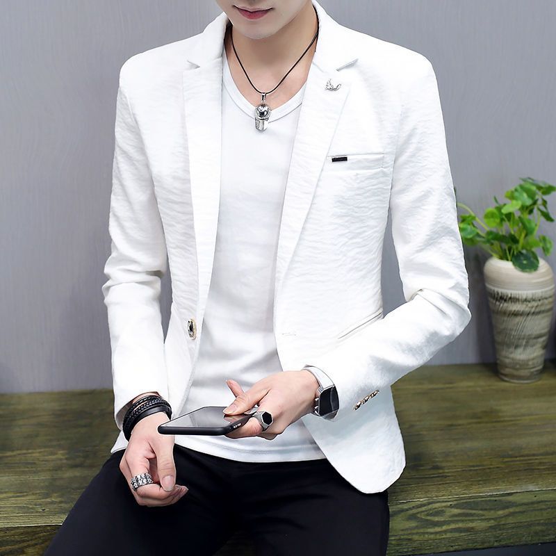 Stylish Slim-Fit Men's Suit Jacket, Thin Solid Color Casual Korean-Style Summer Thin Suit, British Style
