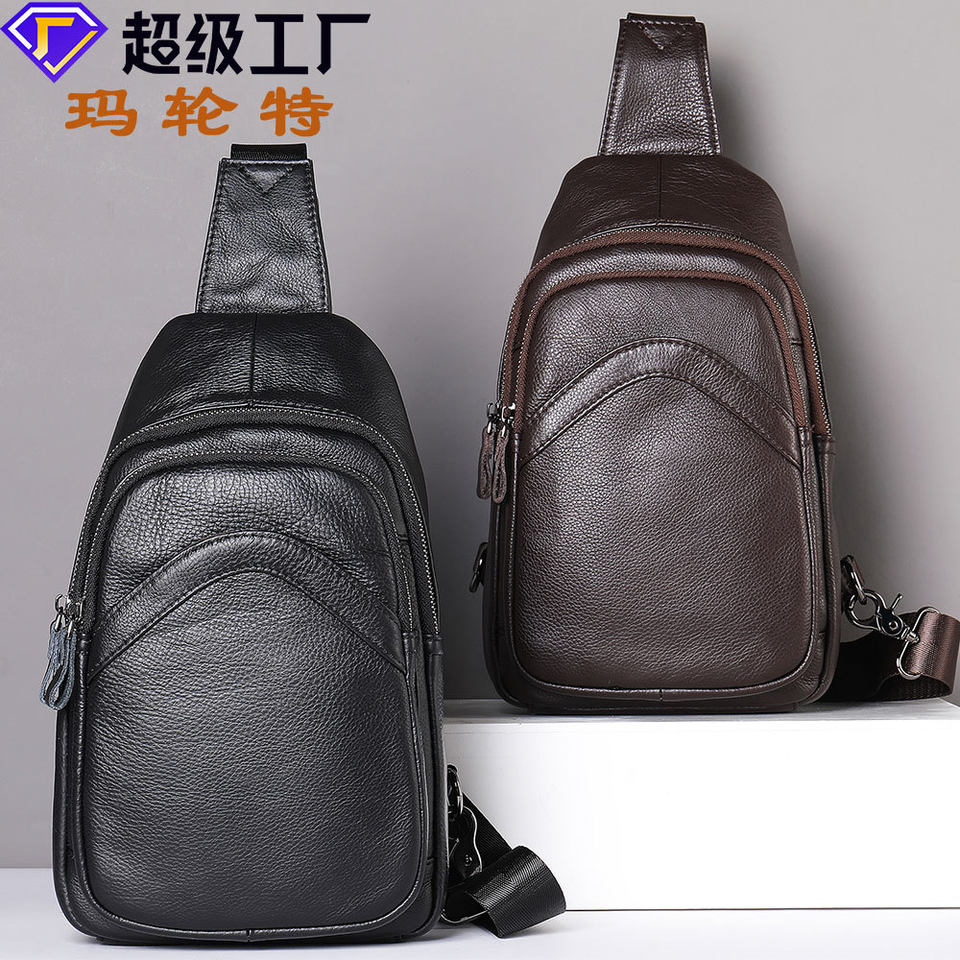 Túi đeo chéo nam da bò thật kiểu mới, túi đeo trước ngực đa ngăn 17×5×30,5 cm — Cà phê nâu, cỡ nhỏ, Đen, Nhỏ, Màu đen, 707 màu đen