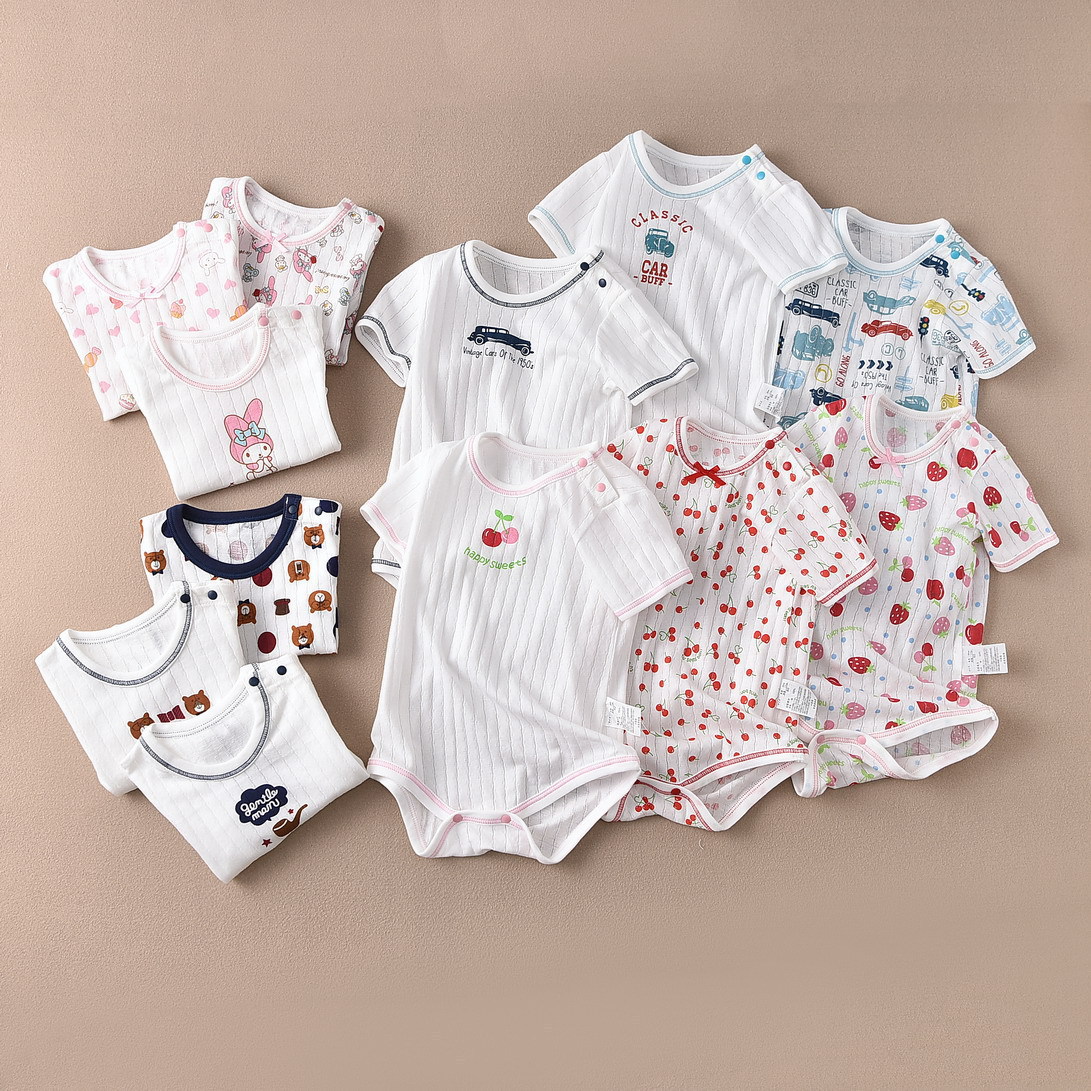 Jumpsuit baby shoulder buckle triangle bag fart short sleeve romper cotton export children's clothing factory direct sales Class A