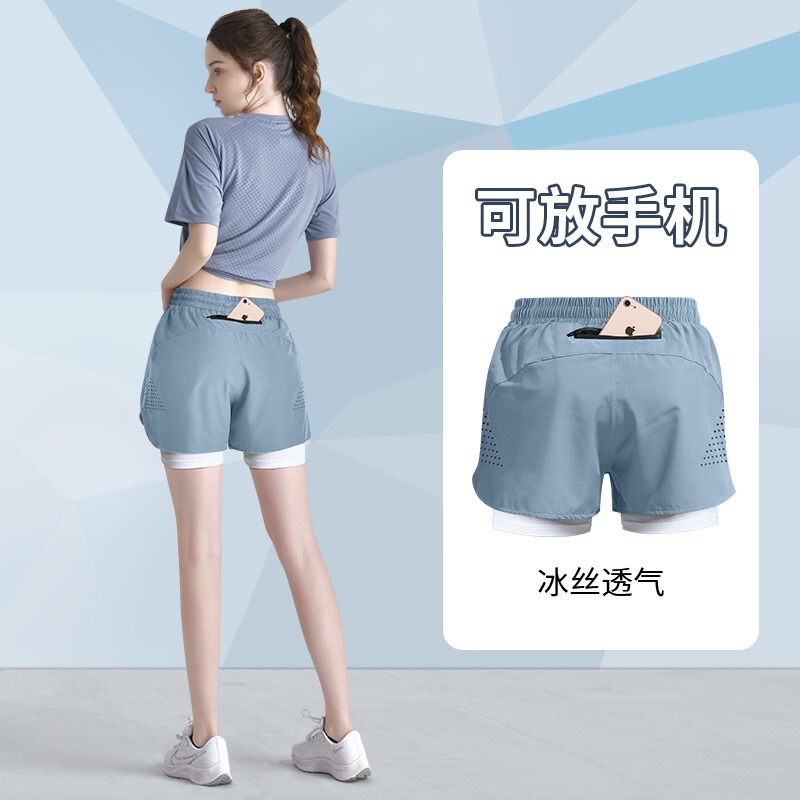 Cross-Border Sports Shorts for Women, Suitable for Running, with a Pocket for Phone, Anti-Exposure Lining, Quick-Drying, for Sports, Fitness, Yoga, and Physical Exams Cross-Border Sports Shorts for Women, Suitable for Running, with a Pocket for Phone, Anti-Exposure Lining, Quick-Drying, for Sports, Fitness, Yoga, and Physical Exams