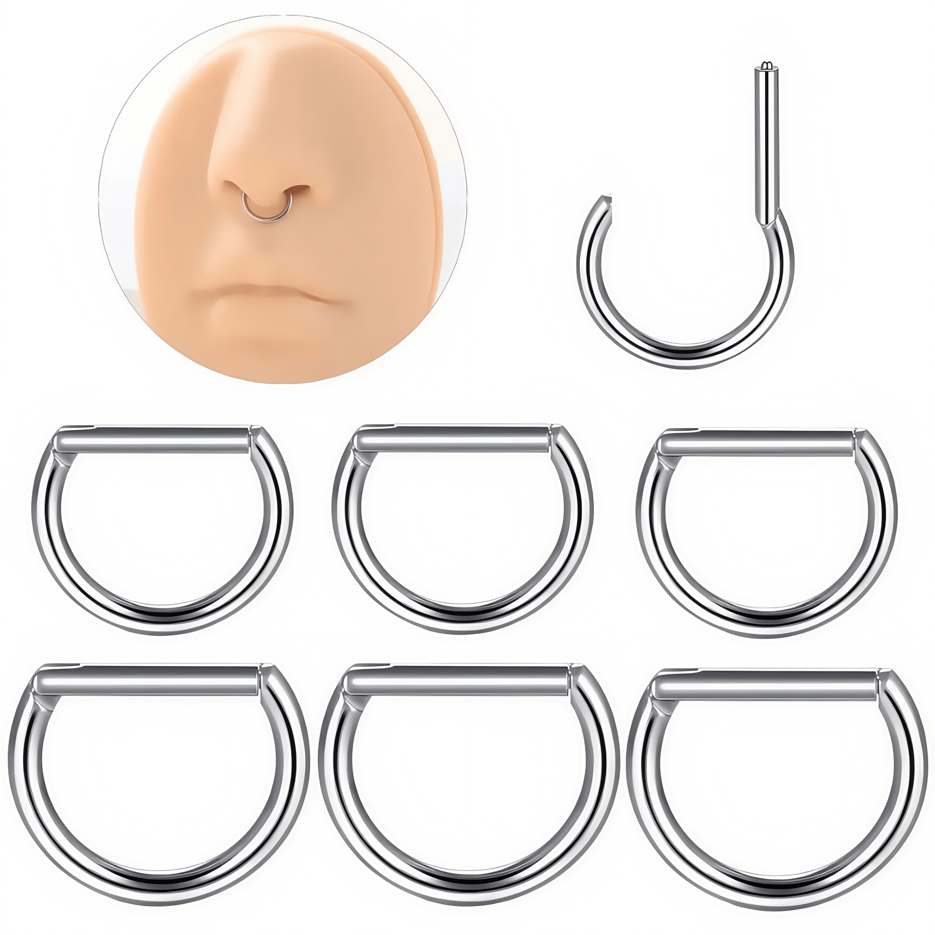 F136 Titanium D-Shaped Nose Ring Closed Ring Hoop Ear Bone Ring G23 Titanium Alloy Body Piercing Jewelry detail image 8