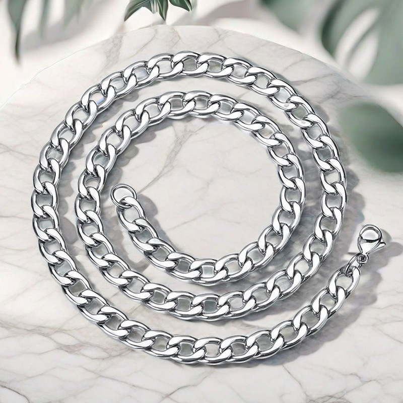 Dy Hot-Selling Titanium Steel Cuban Chain Necklace Cross-Border Hip-Hop Stainless Steel Nk Chain for Men, Non-Fading, Cross-Border Hot-Selling