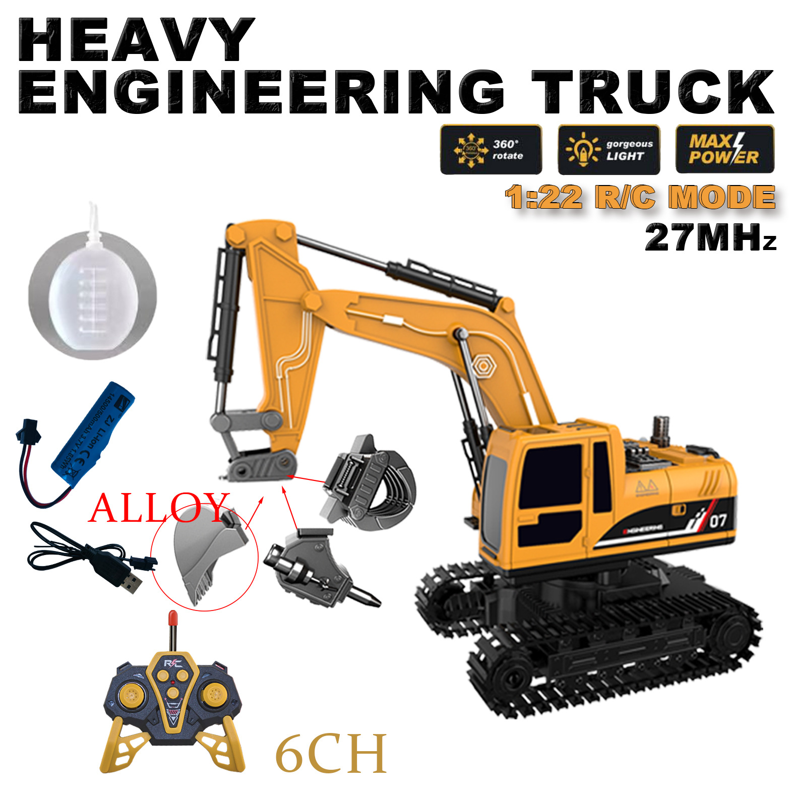 [1:22] Six-channel alloy remote control engineering machine [lighting] [three-in…