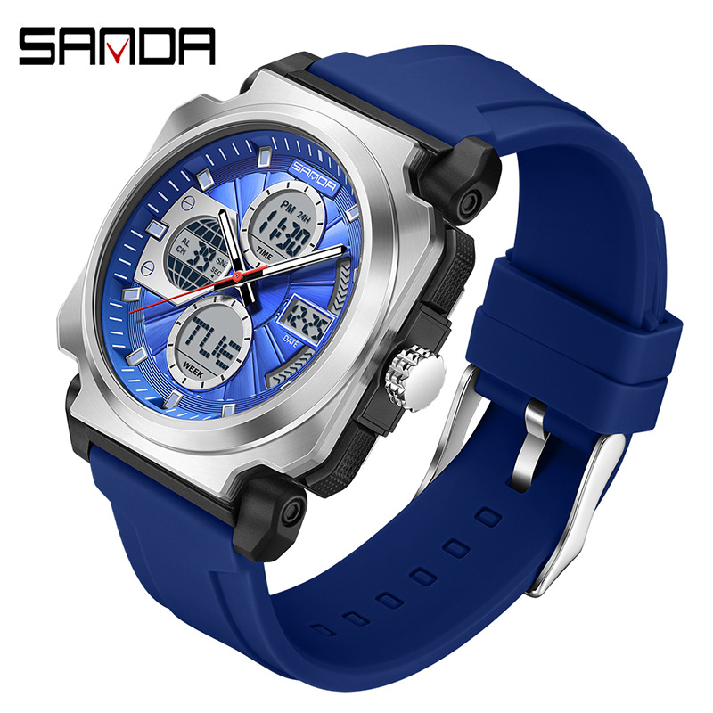 Sanda SANDA nuevo reloj electrónico multifunción doble pantalla impermeable reloj deportivo al aire libre reloj despertador luminoso 3377