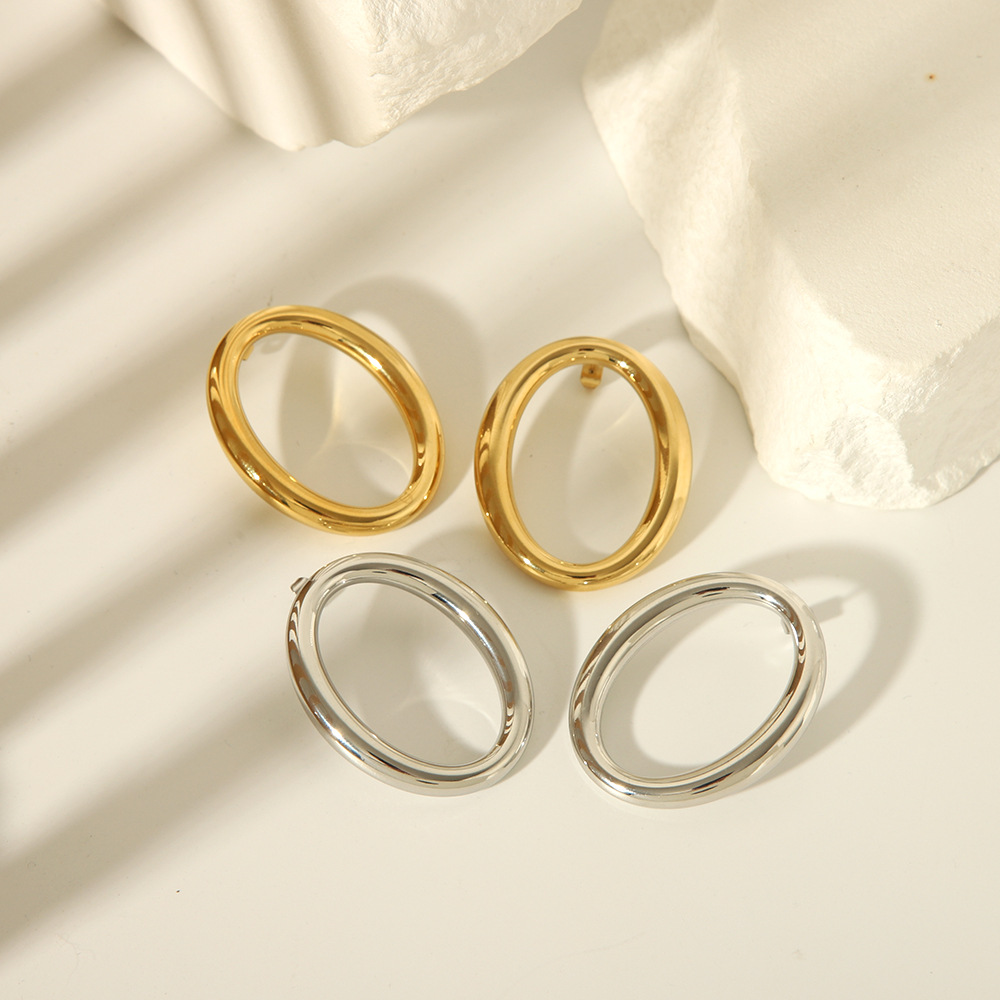 1 Pair IG Style Simple Style O-Shape Plating 316L Stainless Steel  18K Gold Plated Ear Studs display picture 5