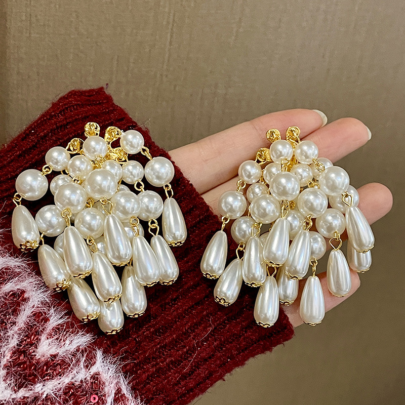 Orecchini pendenti vintage in argento S925 con aghi e nappe di perle, stile palazzo, lampadario dipinto ad olio per donna,_voghion.com