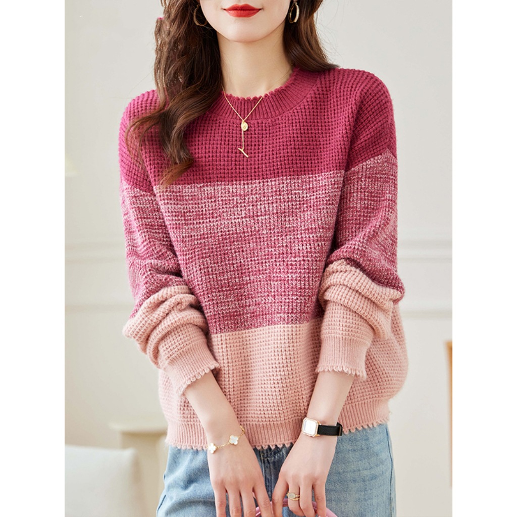 This year's popular explosions sweater base shirt women's 2024 new autumn and winter thick loose lazy gradient sweater