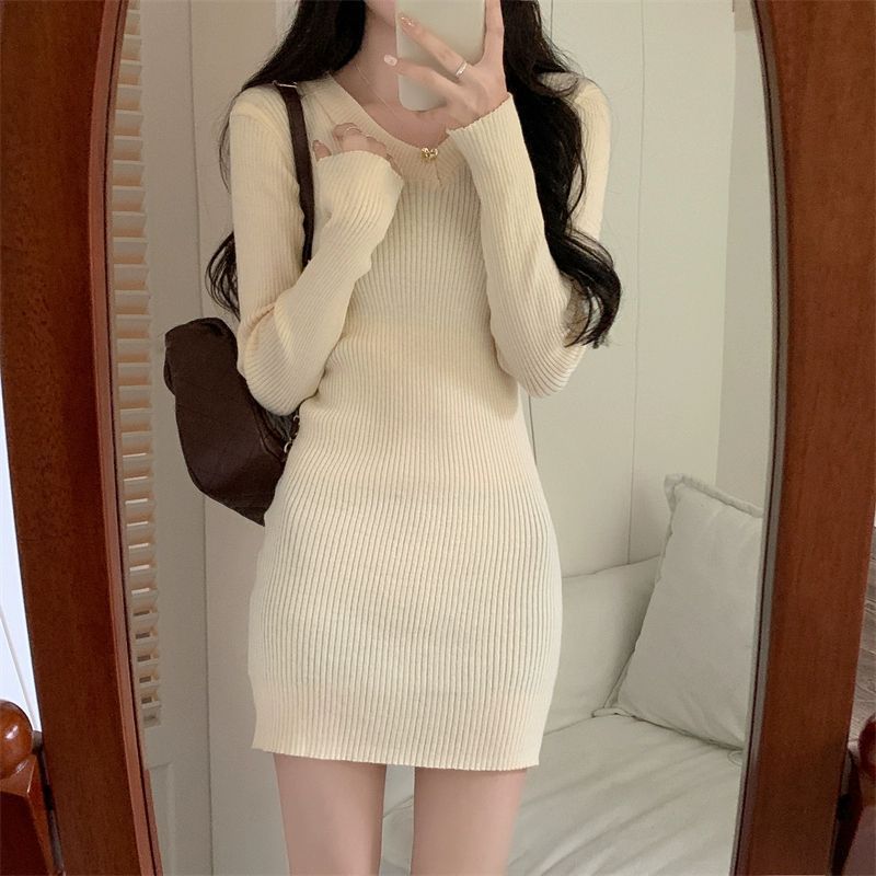 黑色御姐修身显瘦打底针织连衣裙女秋冬后妈包臀裙子内搭2025新款|undefined
