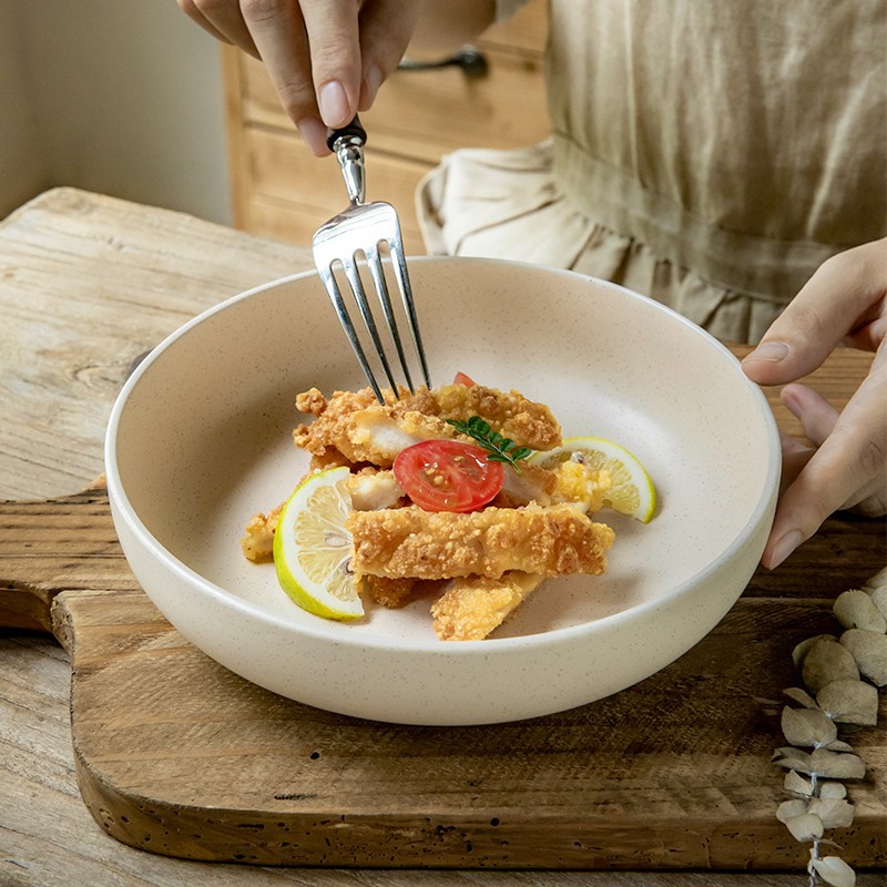 Iike pragmatismo nuevo tazón de ensalada de cerámica de 8 pulgadas sésamo mate tazón de platos redondos profundos exportaciones transfronterizas