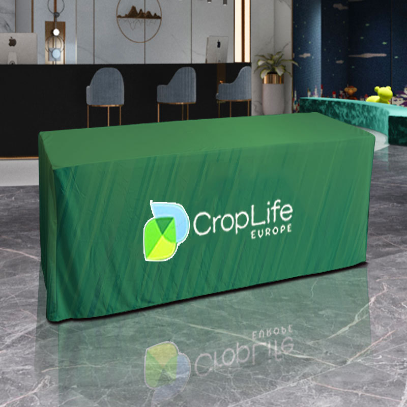 Actividades publicitarias de tejido de recepción de cabina de promoción de exhibición cubierta de mesa de alta definición logotipo personalizado cabina de mesa