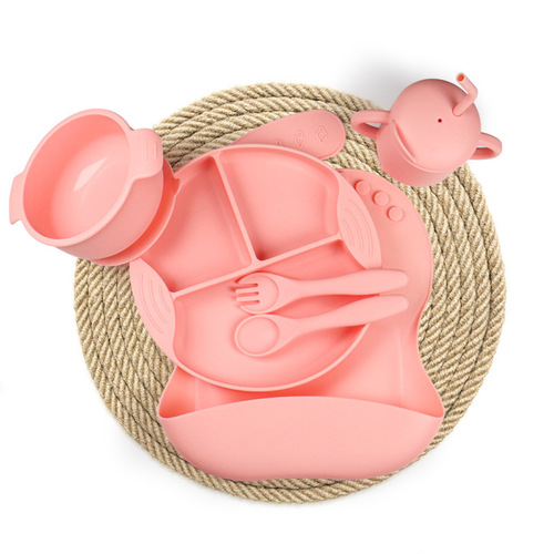New Children's Silicone Dinner Plate Baby Food Bowl Suction Cup Feeding Tableware Set Baby Food Complementary Grid Suction Cup Bowl
