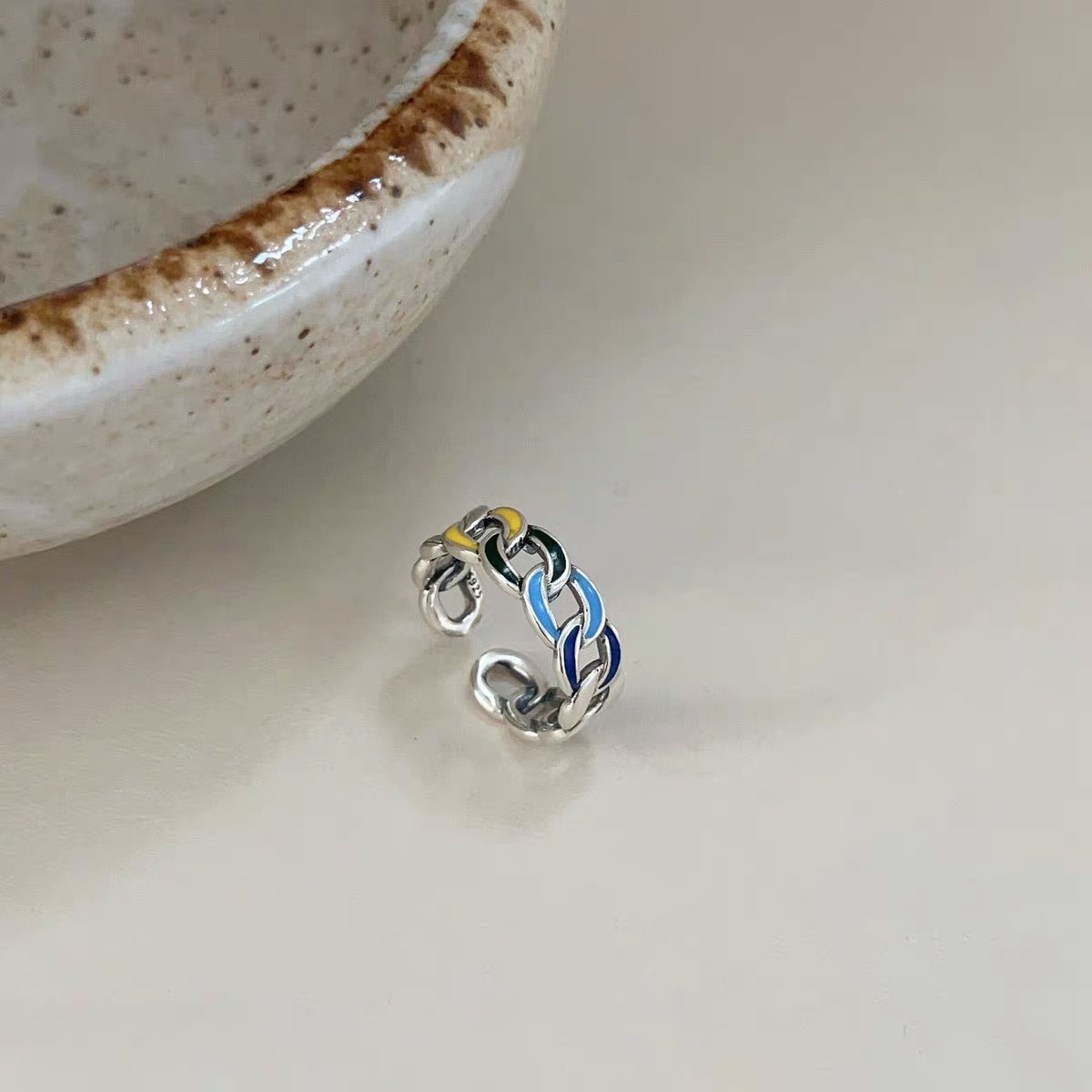 Cuban Link Ring Sterling Silver 925 Unisex Adjustable Ring_voghion.com