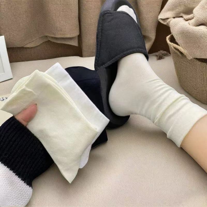黒と白のアイスソックス、レディースパイルソックス、ロングソックス、夏用薄手ローファー、ミッドカーフソックス、シンプルアイスシルクソックス、ロングソックス|undefined