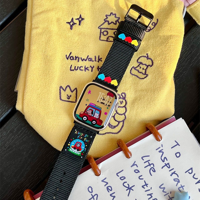 Original Christmas Cute Baby Bus Illustration Suitable for Iwatch8 Apple 10 Watch Smart Watch Strap S11