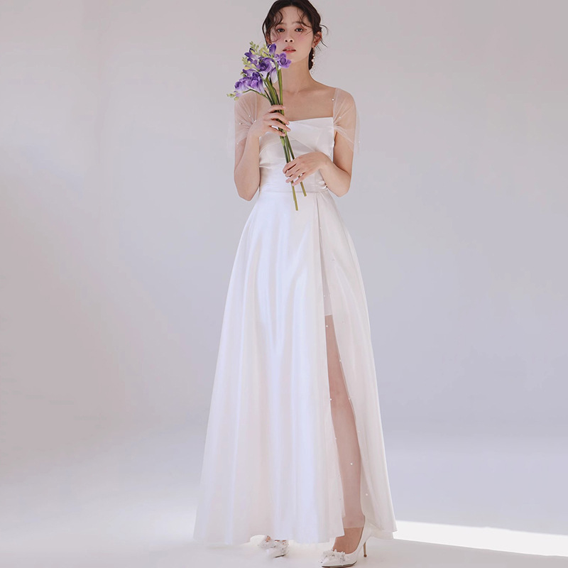 One-Shoulder French-Style Light Wedding Dress 2026 New Model Bride Simple Satin Going-Out Dress Super Fairy-Like Elegant Fishtail Gown