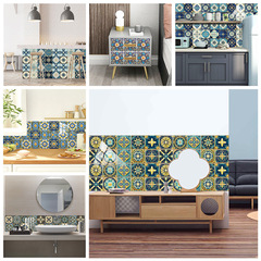 Temu跨境專供歐式復古花紋瓷磚貼自粘可移除櫥櫃廚房防水防油牆貼