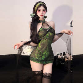 情趣内衣青蛇旗袍cos性感挂脖包臀制服网纹情调衣服禁欲系服装女q