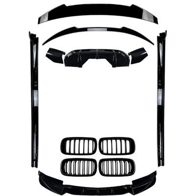 Applicable to 2014-19 Bmw X6 F16 Front Lip, Front Wind Knife, Light Eyebrow, Grille, Side Skirt, Rear Lip, Rear Wing, Roof Wing Modification (Big Surrounded) - f16-body-parts-grille-without-lights-piano-black-2015-2019