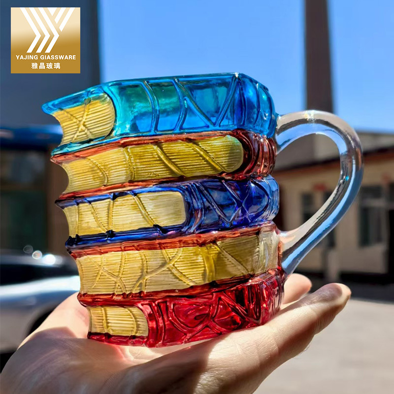 Nuevo estilo transfronterizo venta caliente casero novedoso taza de café vidrio de borosilicato taza de libro apilado pintado a mano