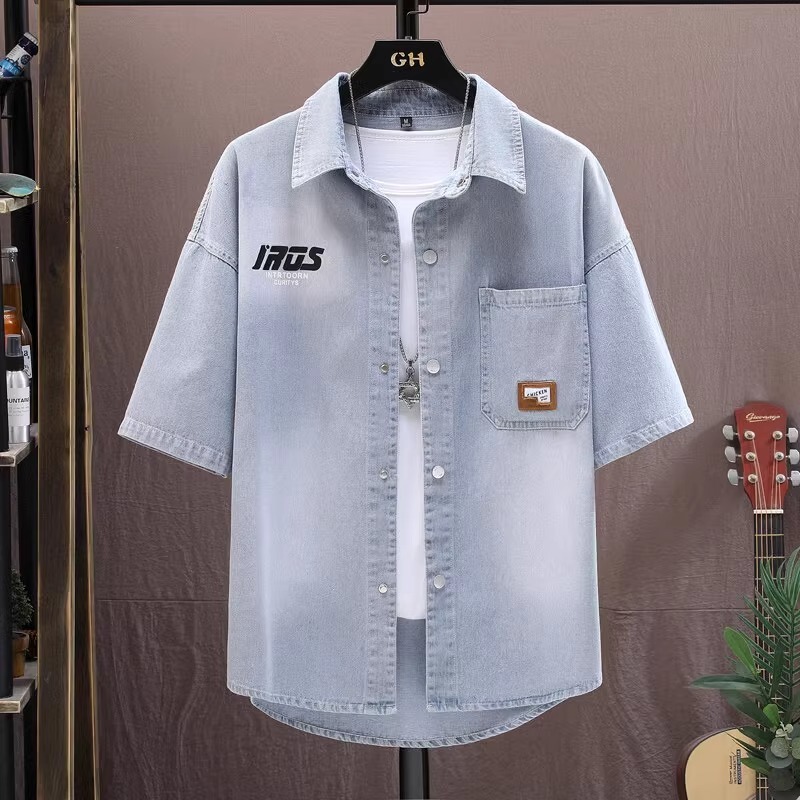 2025 Summer New Denim Short-Sleeve Men's Retro Thin Half-Sleeve Jacket Student Casual Versatile Jacket Shirt Trendy