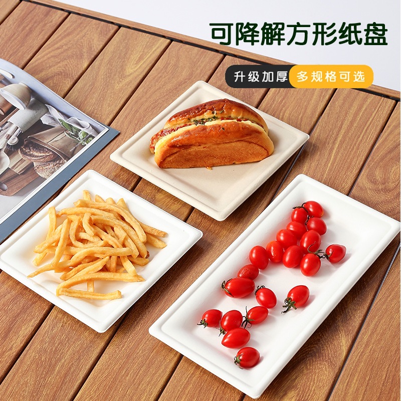 Plato de pulpa degradable Plato de papel cuadrado Picnic Plato de papel grueso Vajilla desechable Pintura Plato de barbacoa al aire libre hecho a mano