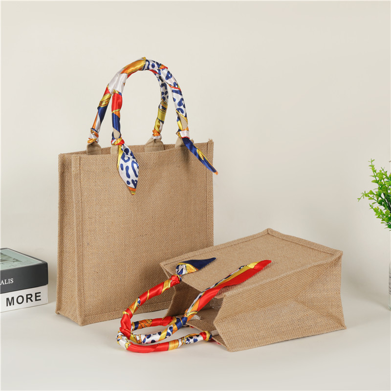 Bolsas de mano de yute personalizadas retro creativas de yute bolsas de lino recubiertas bolsas de regalo de impresión de publicidad de comercio exterior