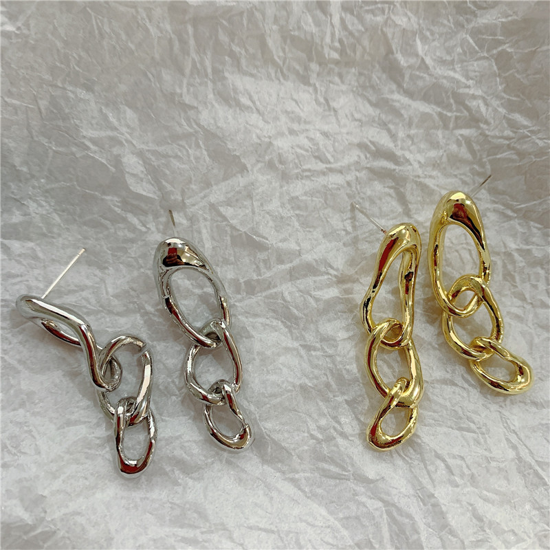 Simple Metal Chain Gold And Silver Long Earrings display picture 8