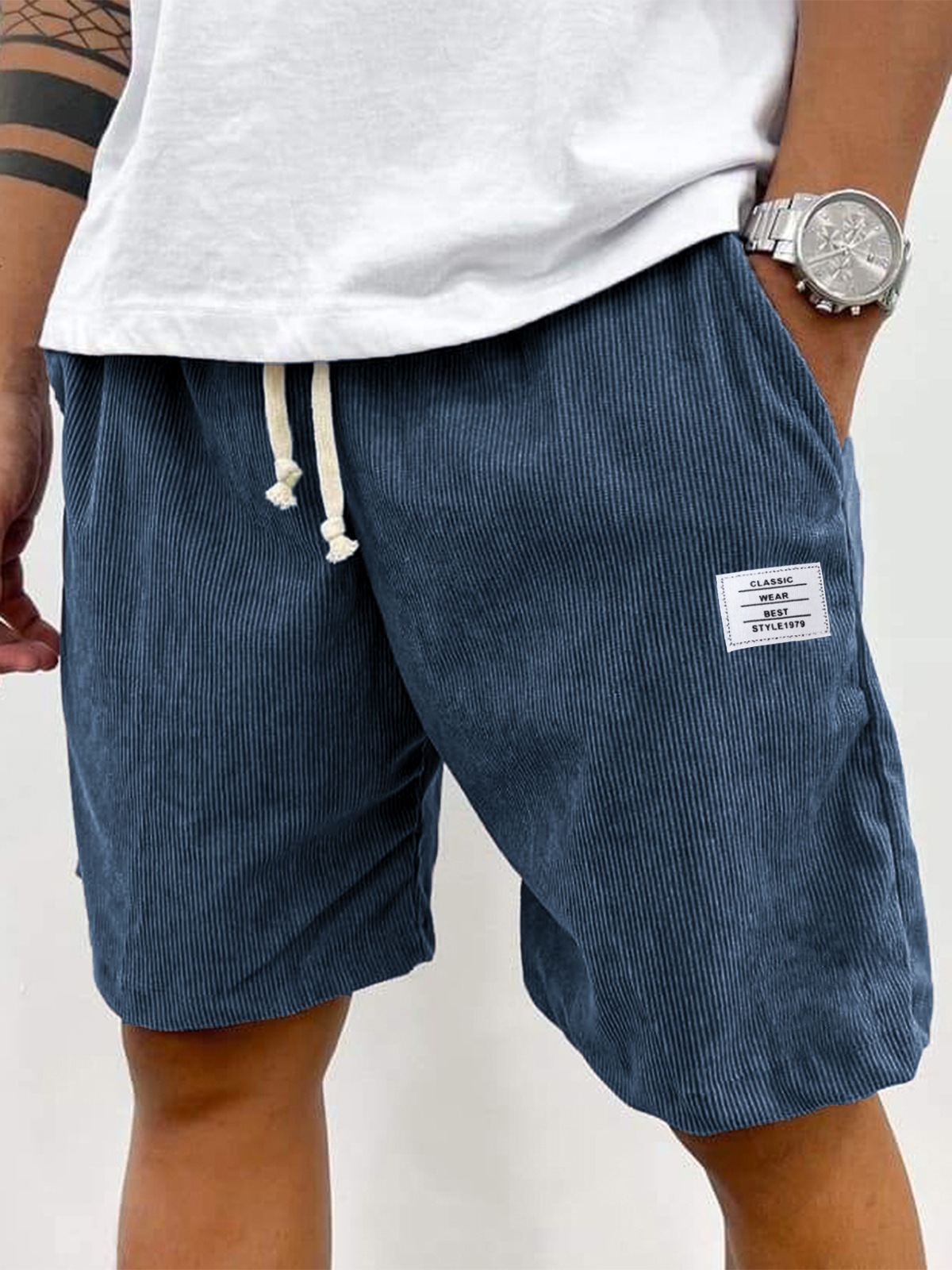 Men's Casual Drawstring Shorts New Style Versatile Trendy Five Point Pants Thin Pocket White Label_viptrois.com